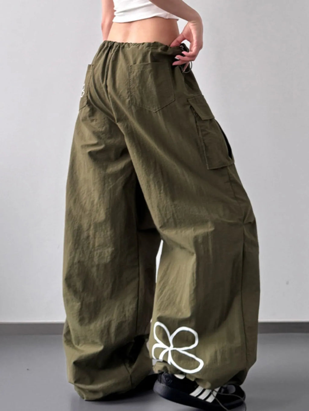 Drawstring Wide Leg Cargo Pants - Girly Tea