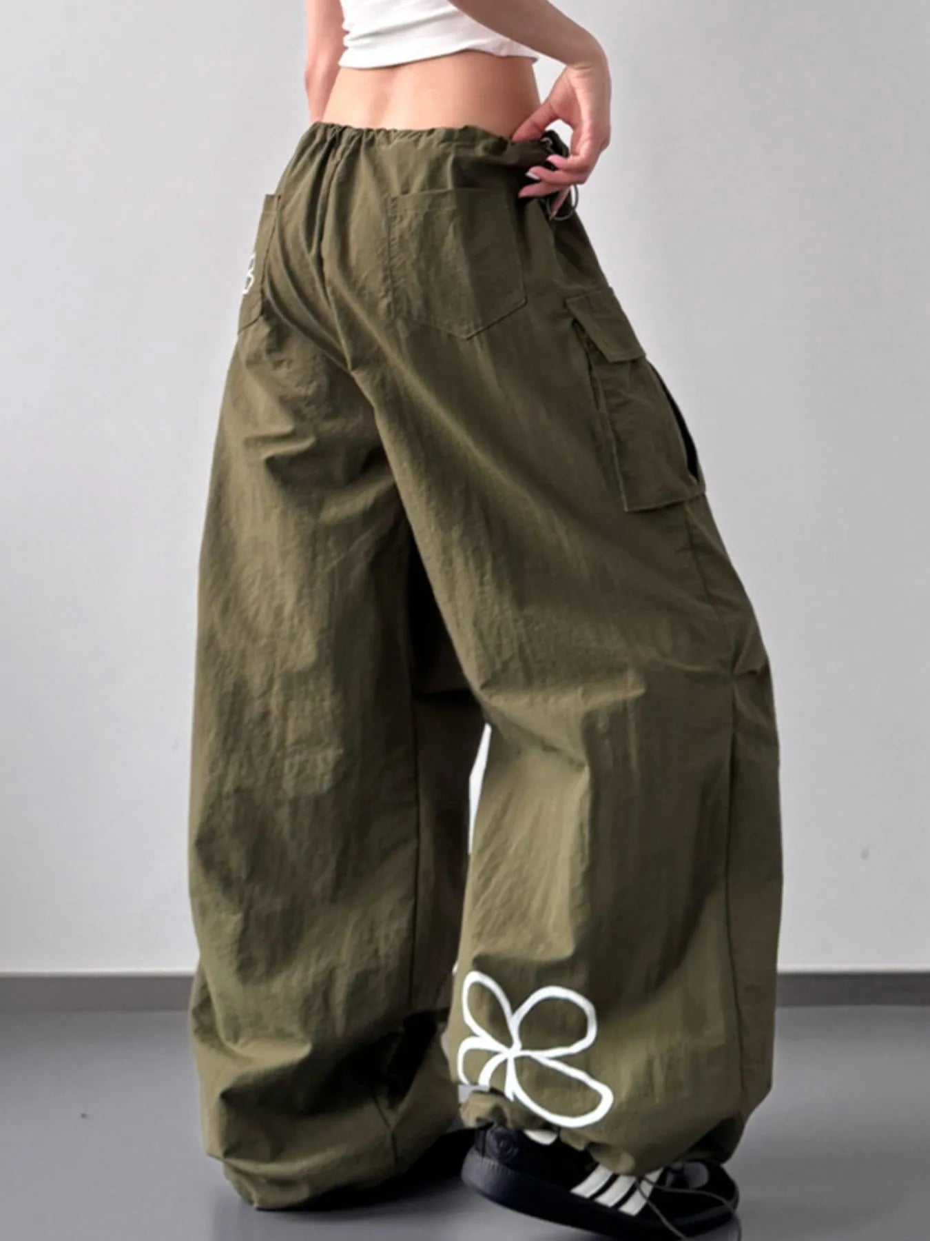 Drawstring Wide Leg Cargo Pants - Girly Tea
