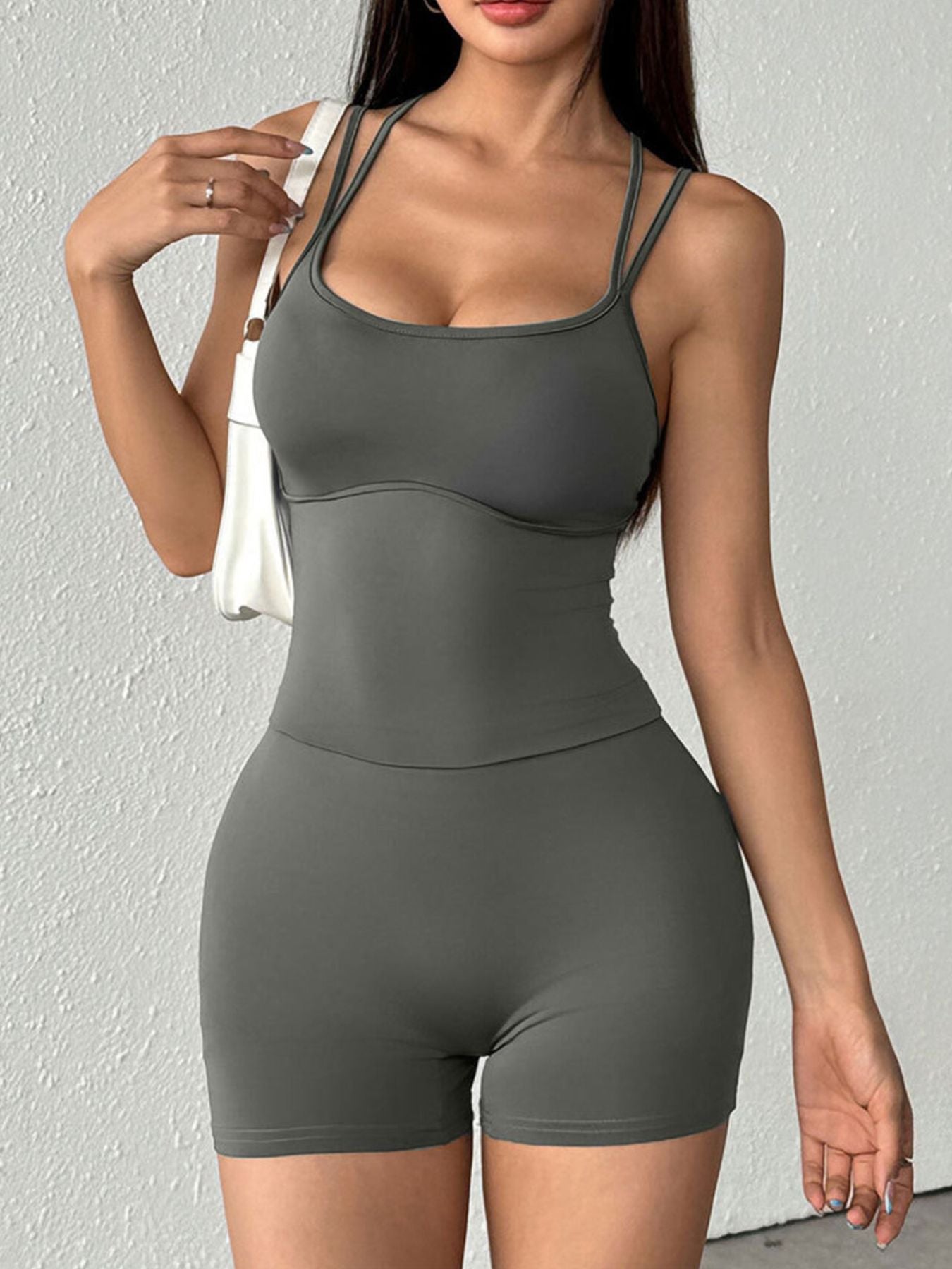 Double Spaghetti Strap Active Romper - Girly Tea