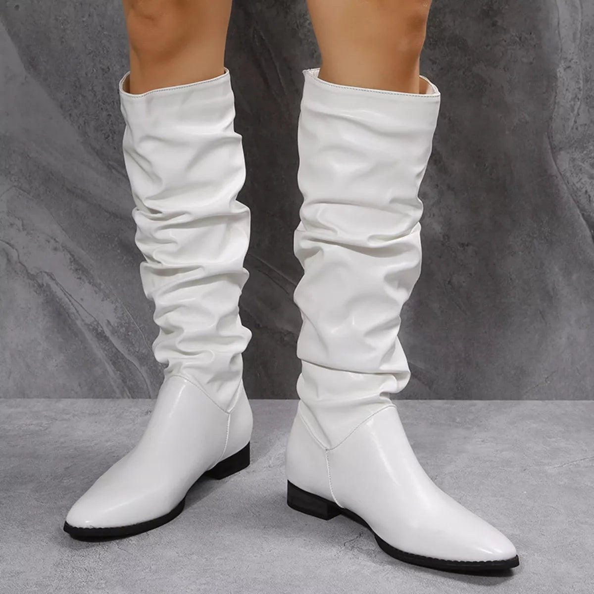 Slouchy Block Heel Boots - Girly Tea