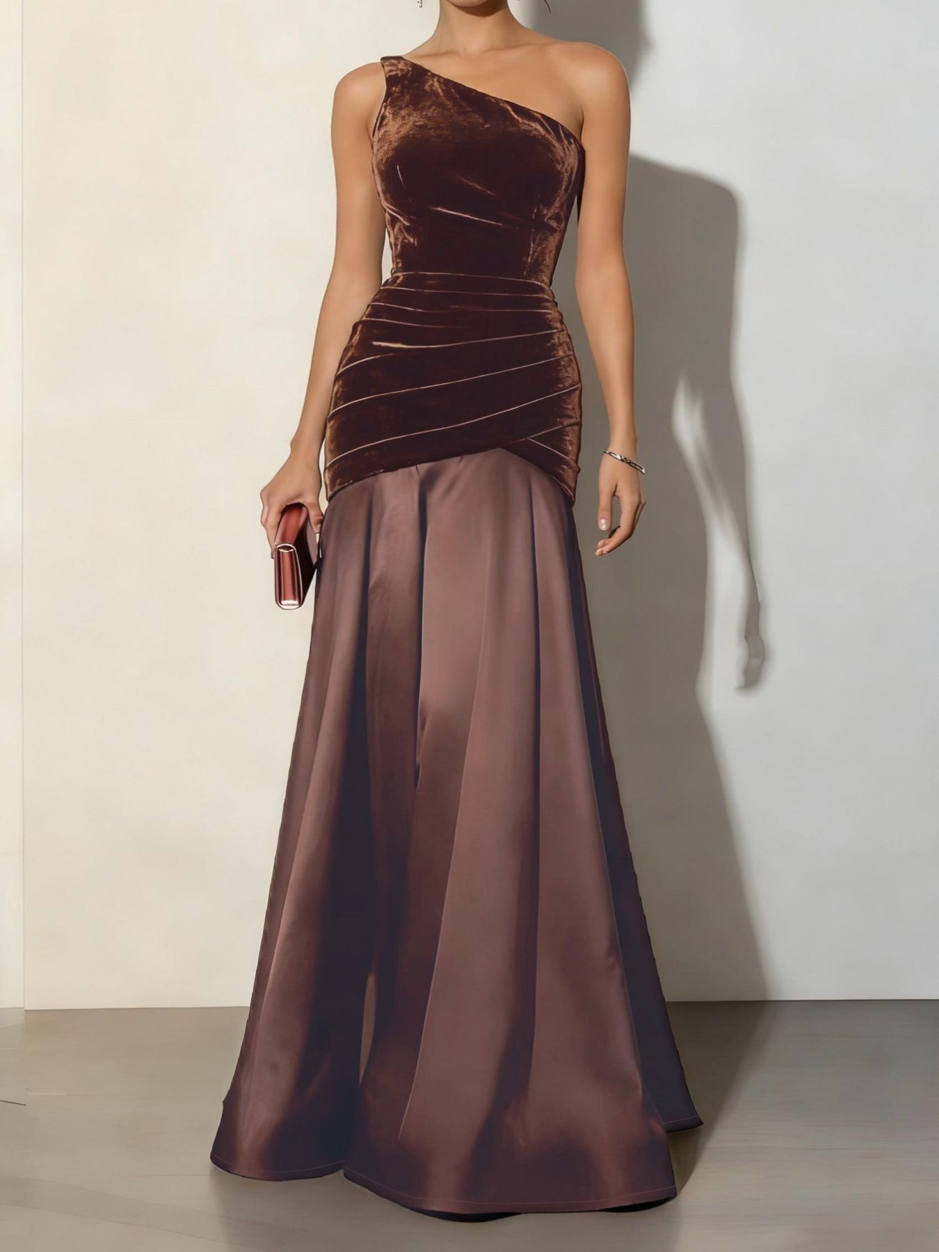 Velvet One-Shoulder Mermaid Maxi Dress - Girly Tea