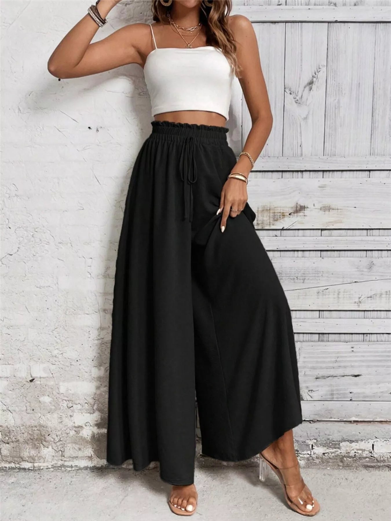 Frill Wide Leg Pants - Girly Tea