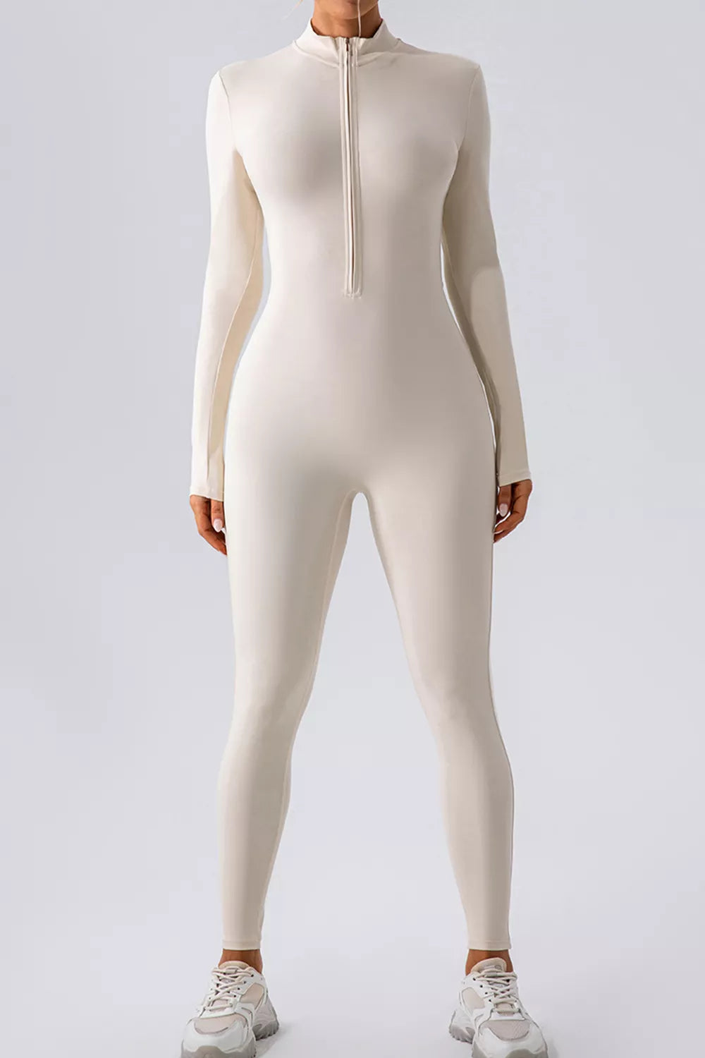 Half Zip Mock Neck Active Jumpsuit - Girly Tea