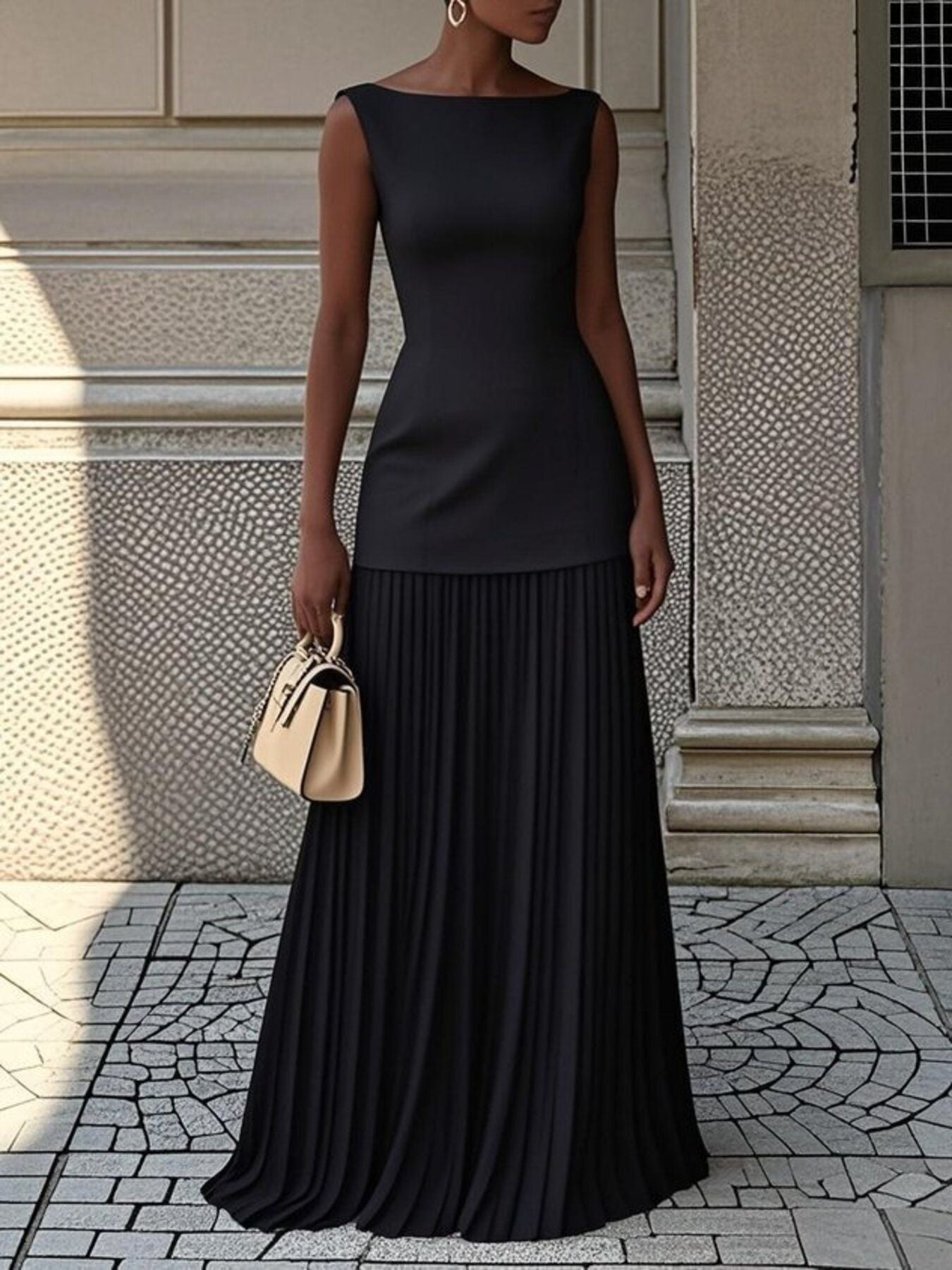 Full Size Sleeveless Top and Pleated Maxi Skirt Set Plus Size - Girly Tea