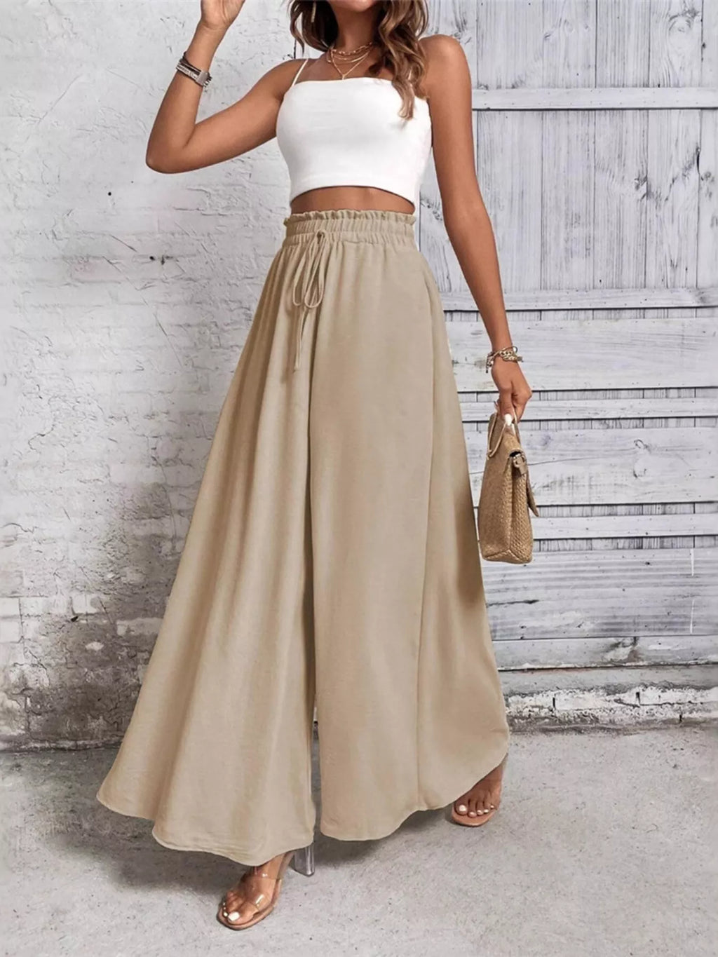Frill Wide Leg Pants - Girly Tea