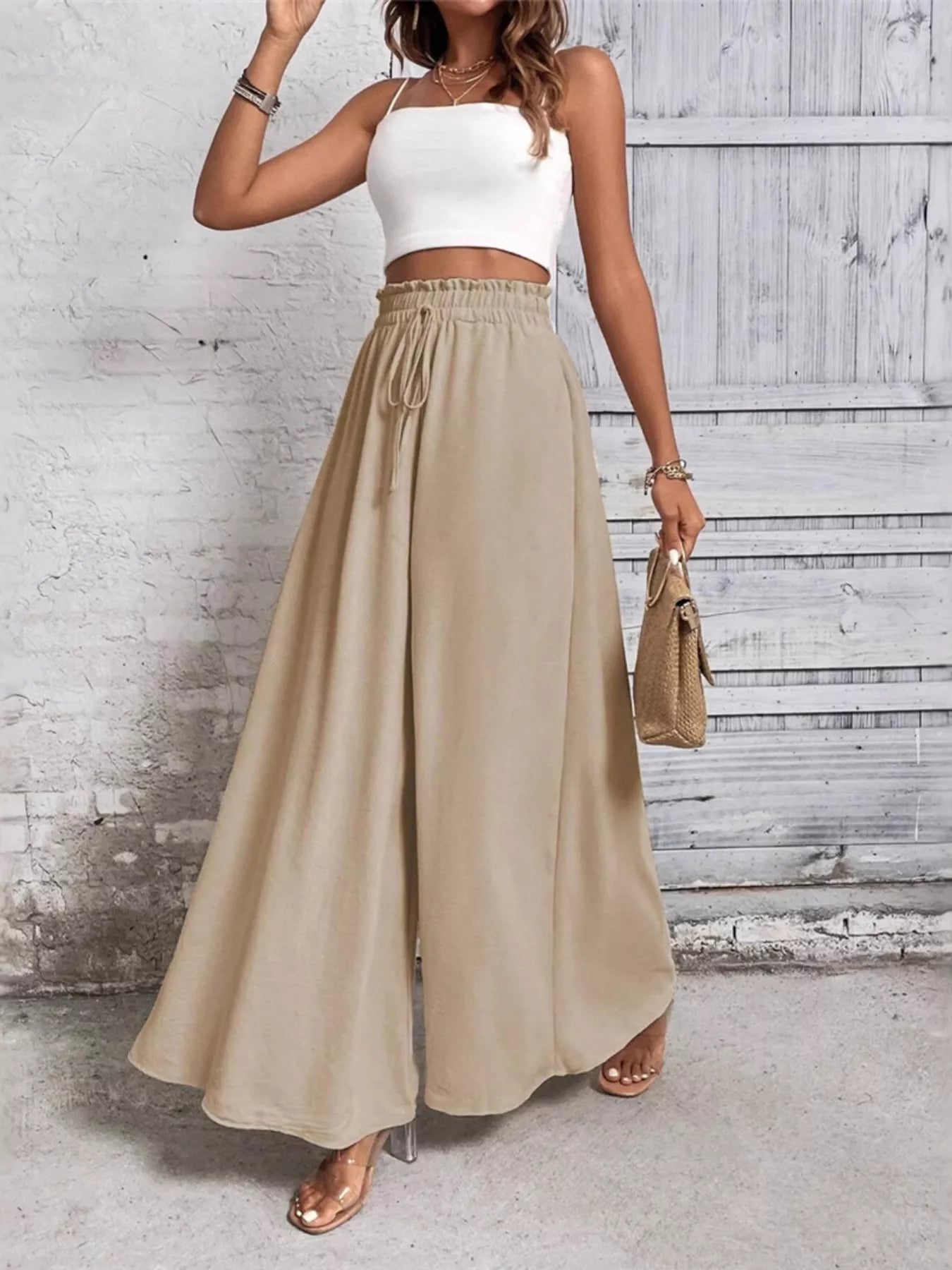 Frill Wide Leg Pants - Girly Tea