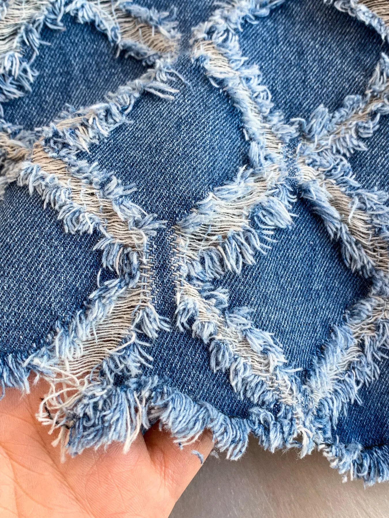 Distressed Diamond Pattern Jacket and Shorts Denim Set - Girly Tea