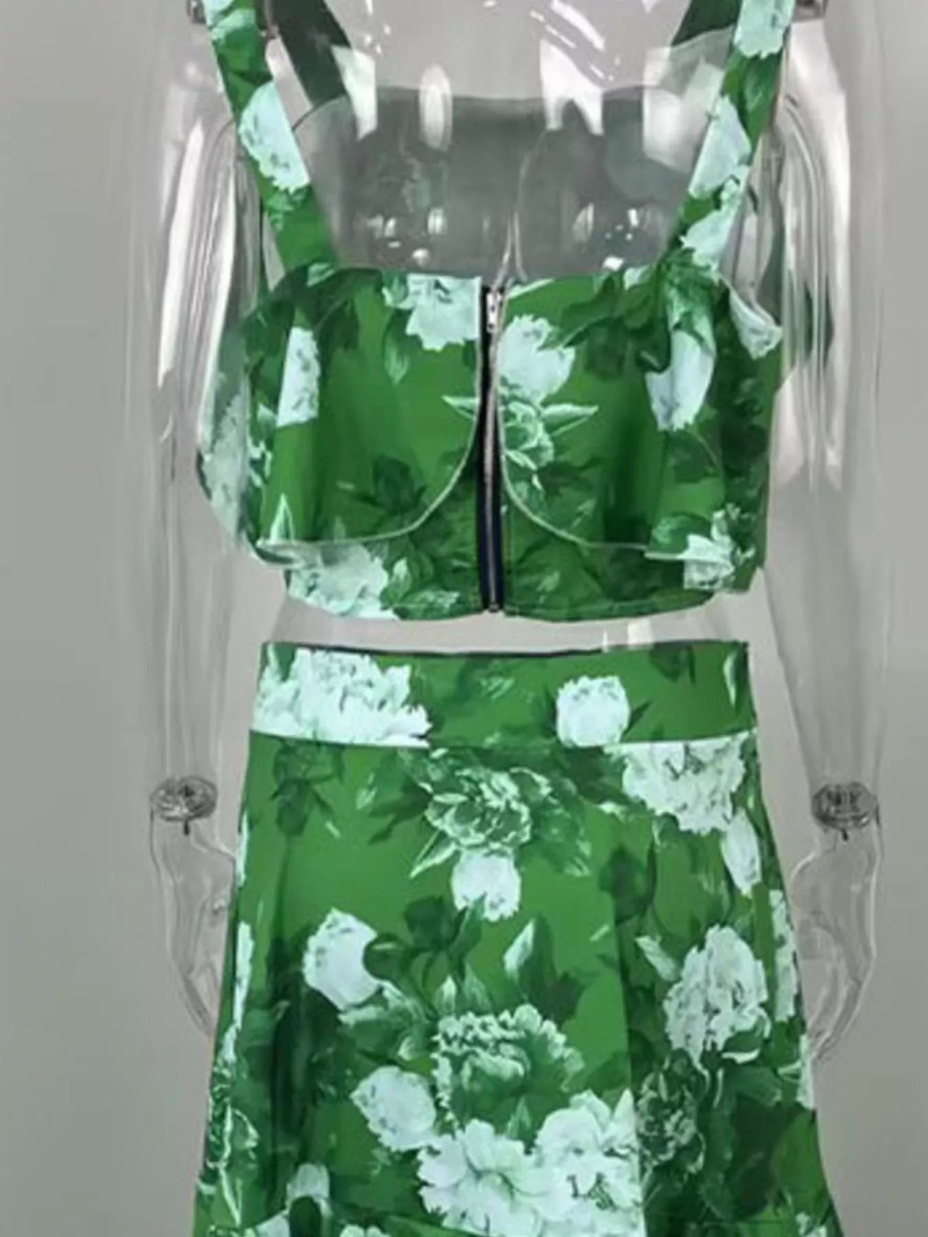 Floral Print Ruffle Cami and Skirt Two-Piece Set - Girly Tea