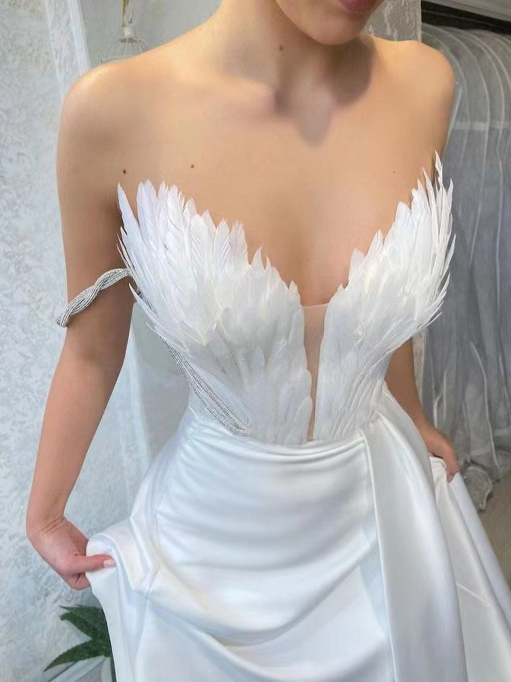 Feather Embellished Slit Maxi Dress - Girly Tea