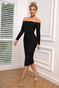 Long Sleeve Off-Shoulder Ruched Dress - Girly Tea