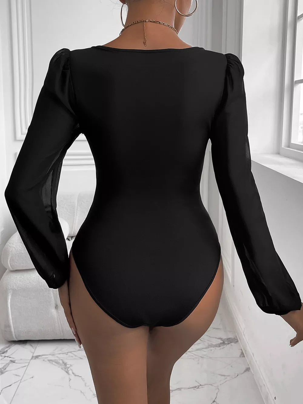 Perfee Sweetheart Neck Long Sleeve Bodysuit - Girly Tea