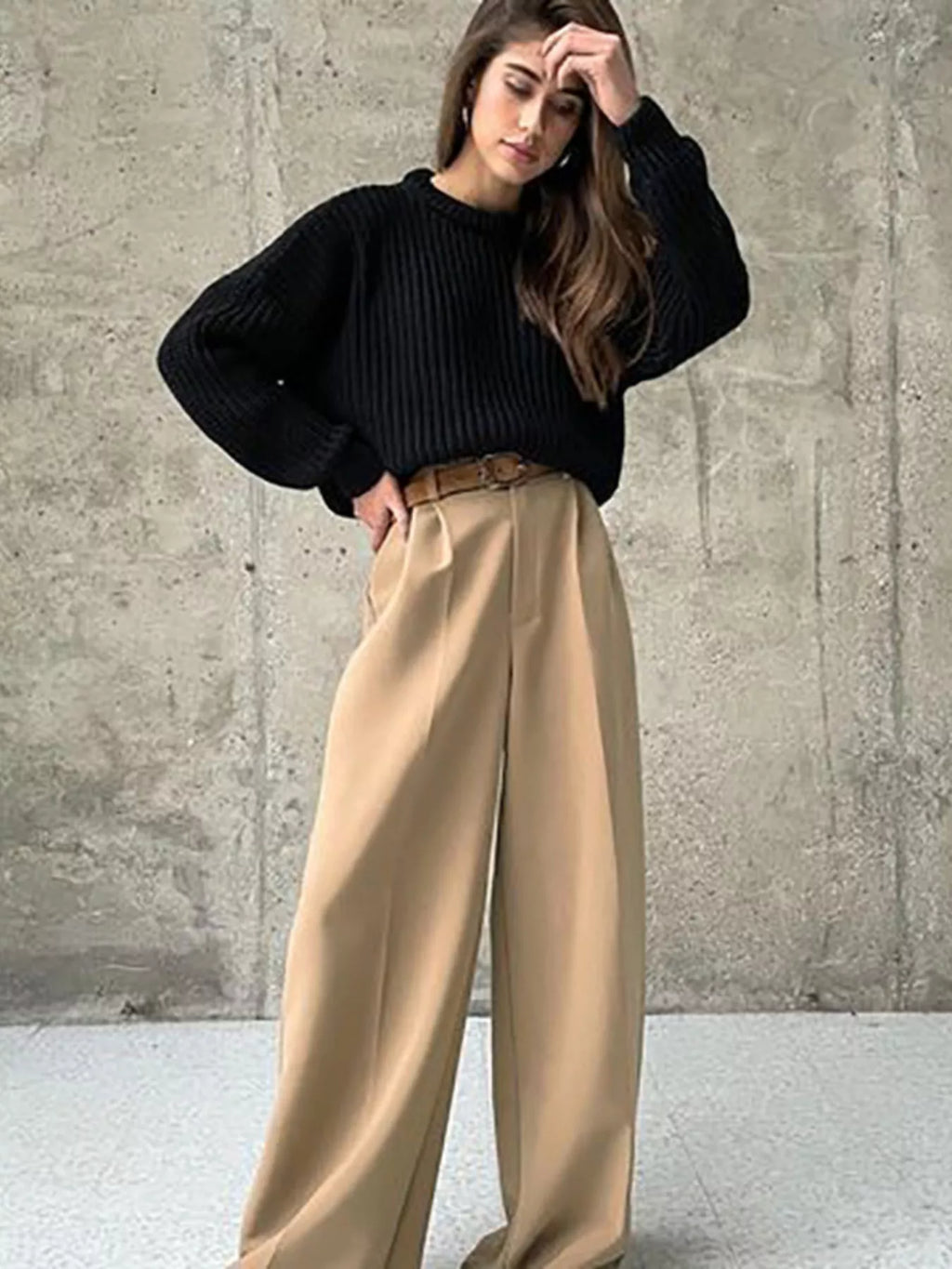 Wide Leg Pleated Pants - Girly Tea
