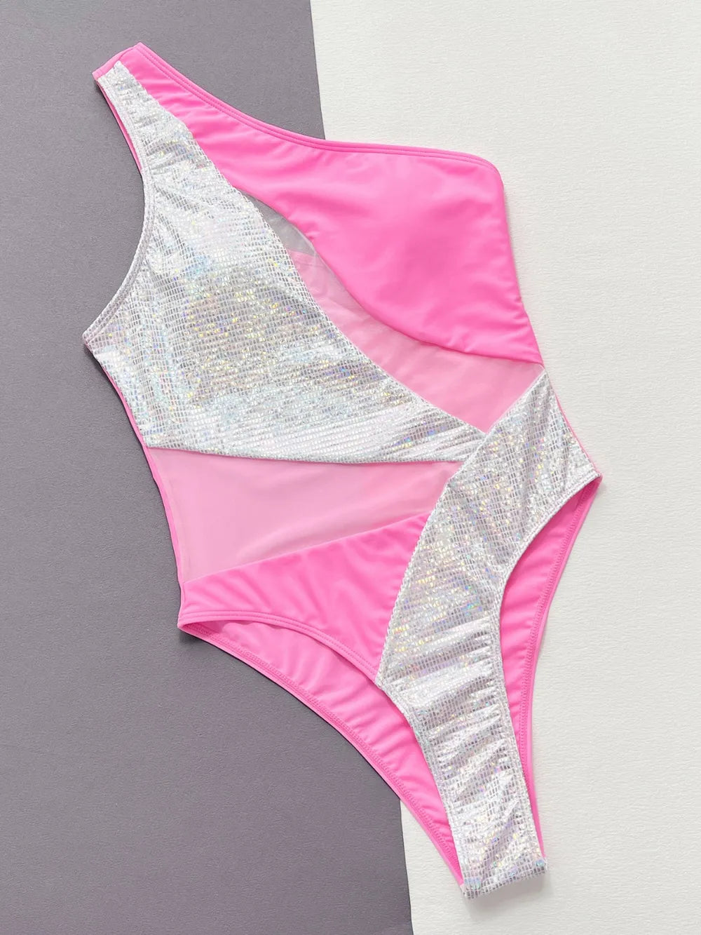Contrast Panel One-Piece Swimsuit - Girly Tea