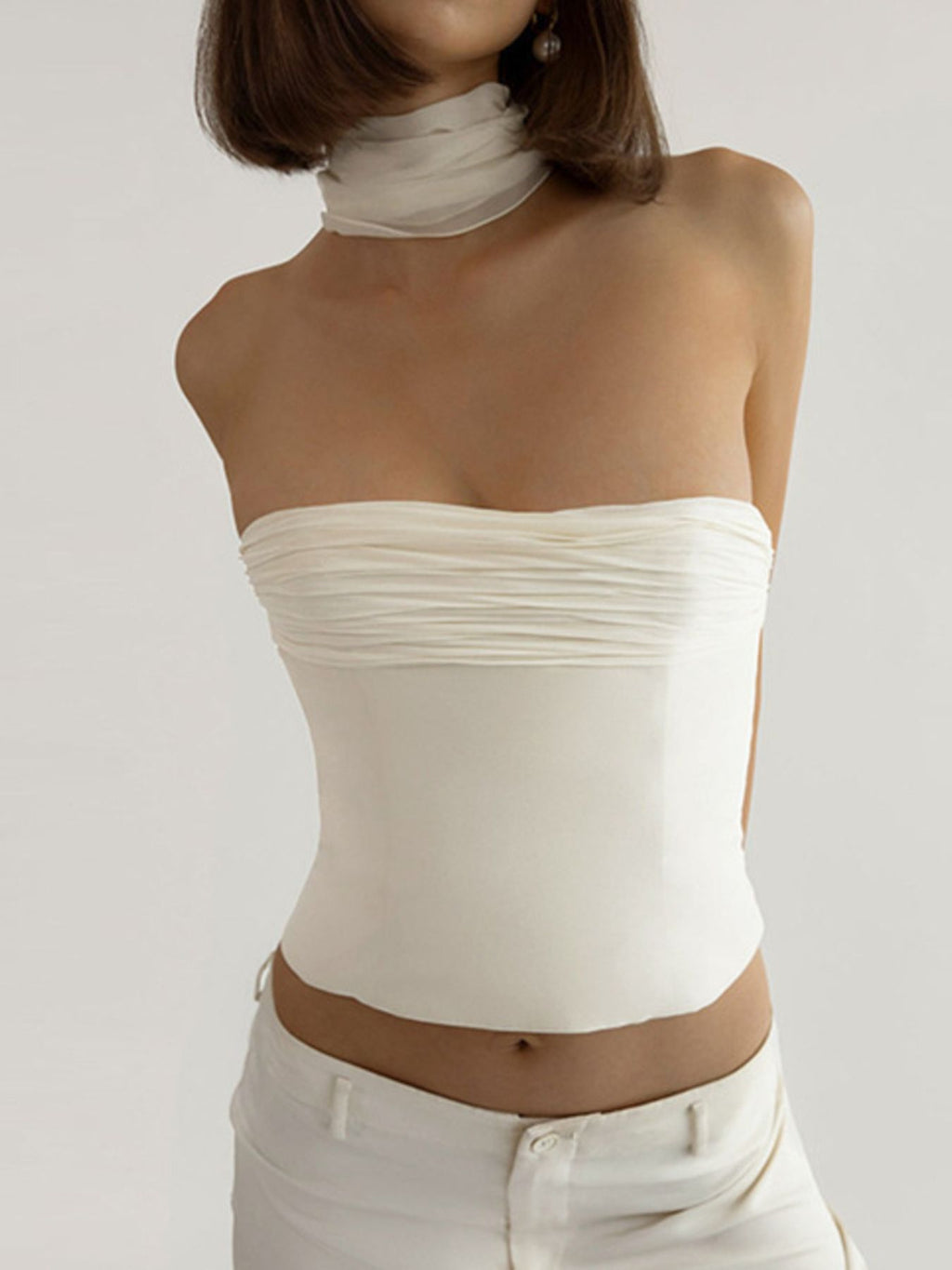 Ruched Tube Top with Scarf - Girly Tea