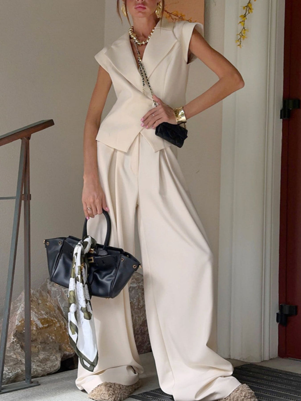 One Button Blazer & Wide Leg Pants Set - Girly Tea