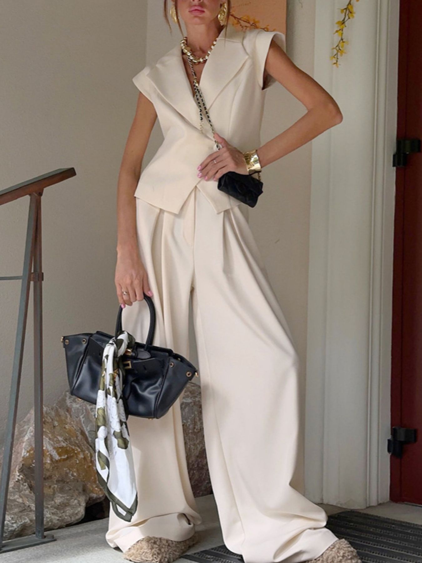 One Button Blazer & Wide Leg Pants Set - Girly Tea