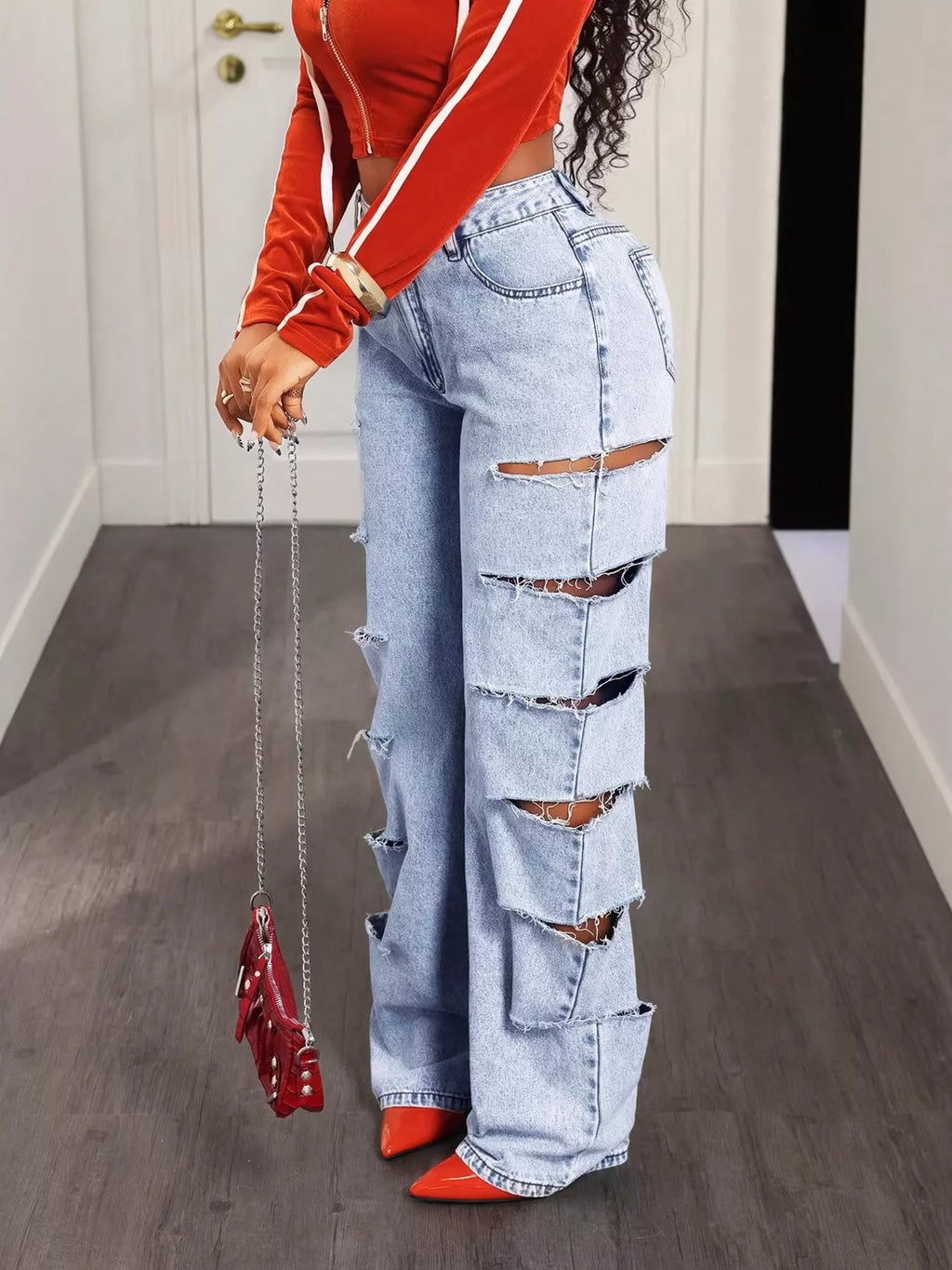 Distressed Wide Leg Jeans - Girly Tea