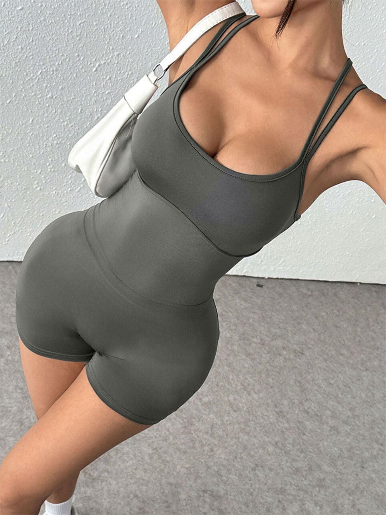 Double Spaghetti Strap Active Romper - Girly Tea
