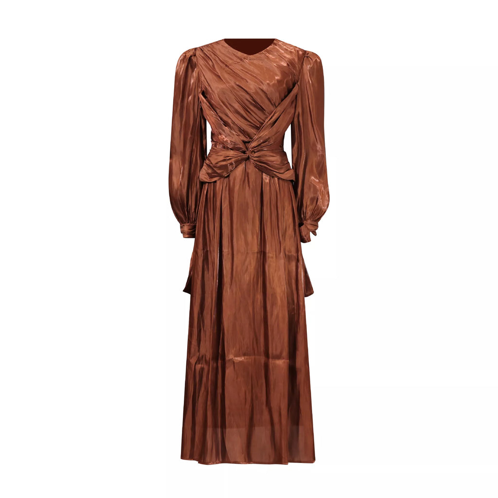 Front Twisted Draped Long Sleeve Maxi Dress - Girly Tea