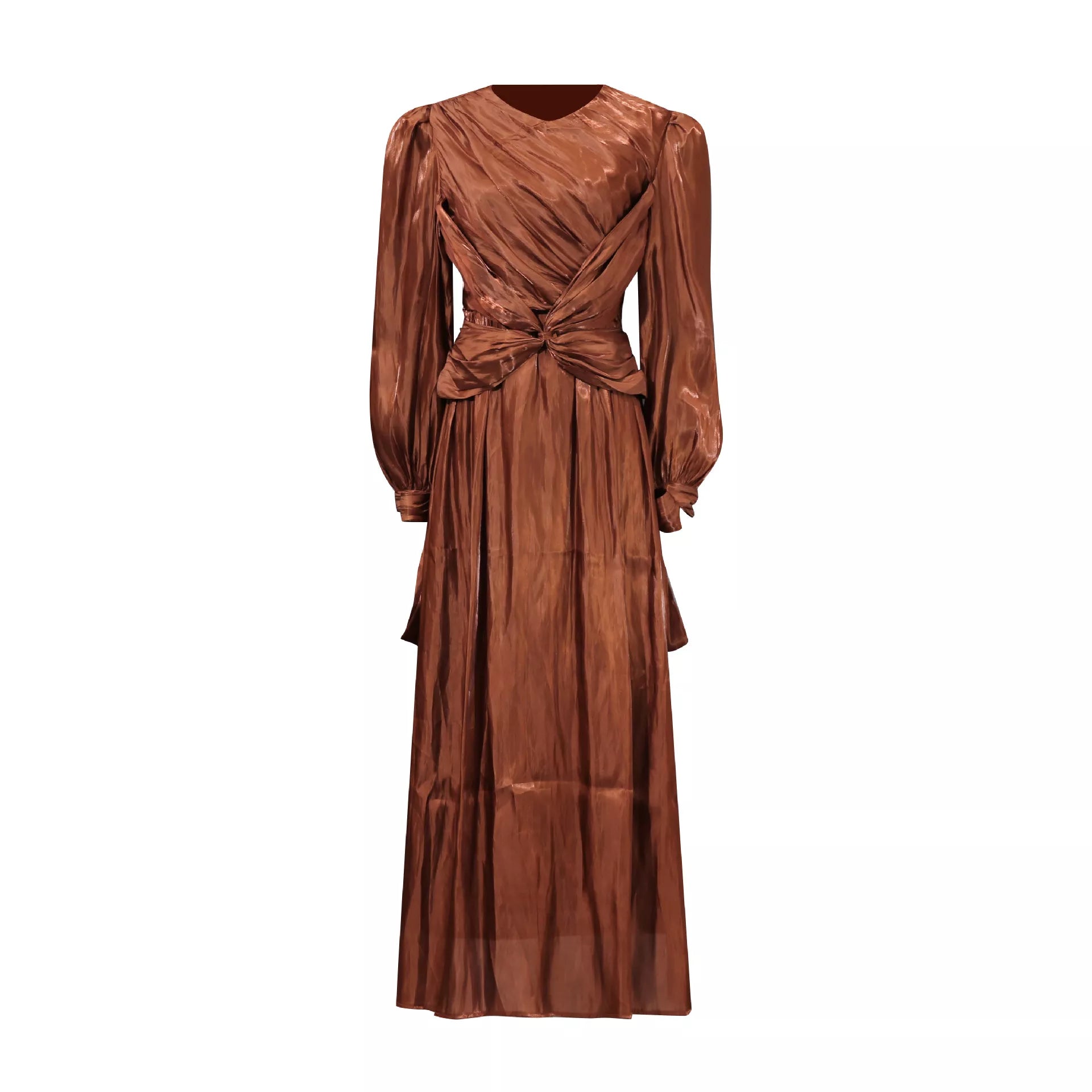 Front Twisted Draped Long Sleeve Maxi Dress - Girly Tea