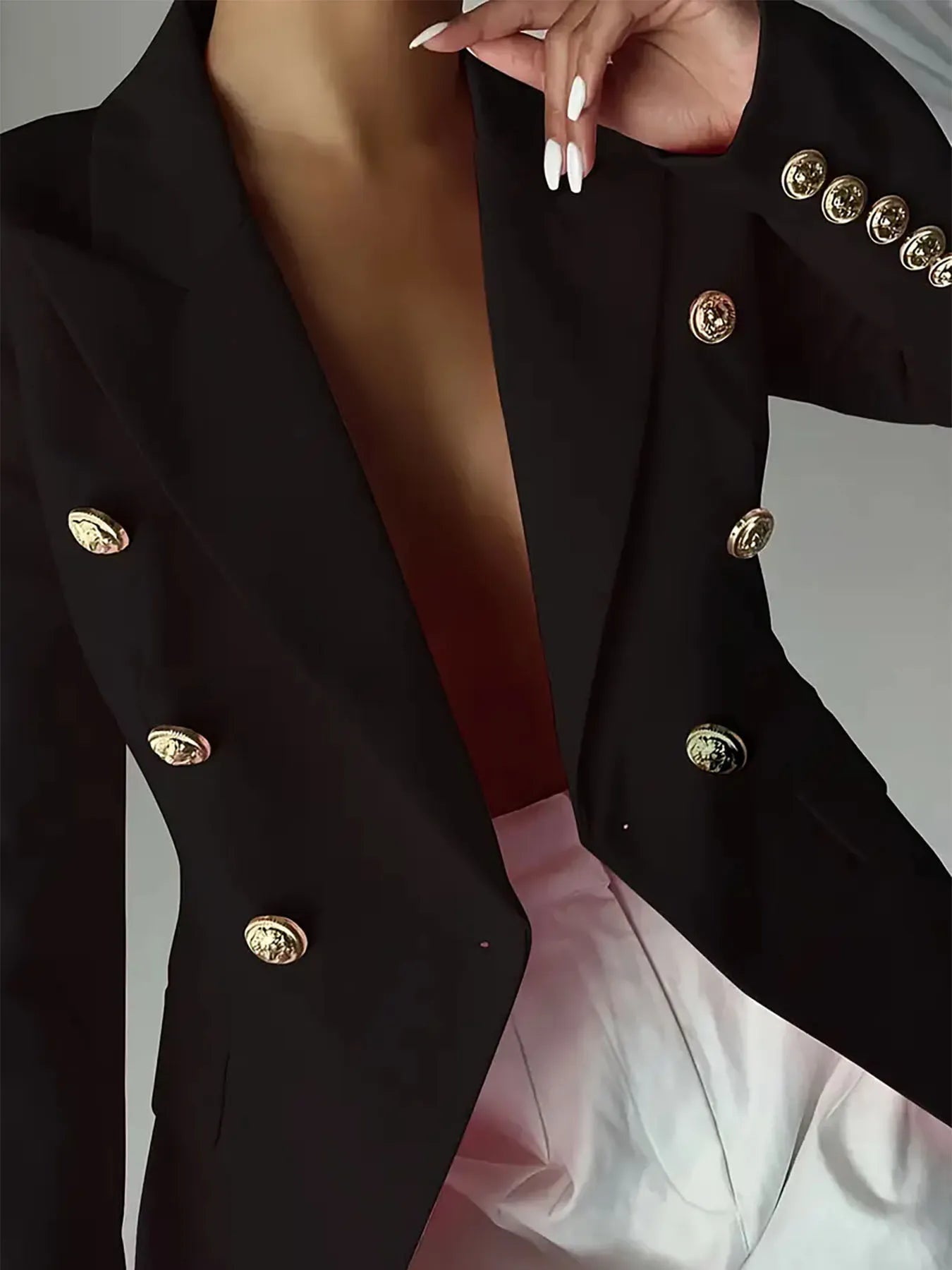 Decor Button Lapel Collar Blazer - Girly Tea