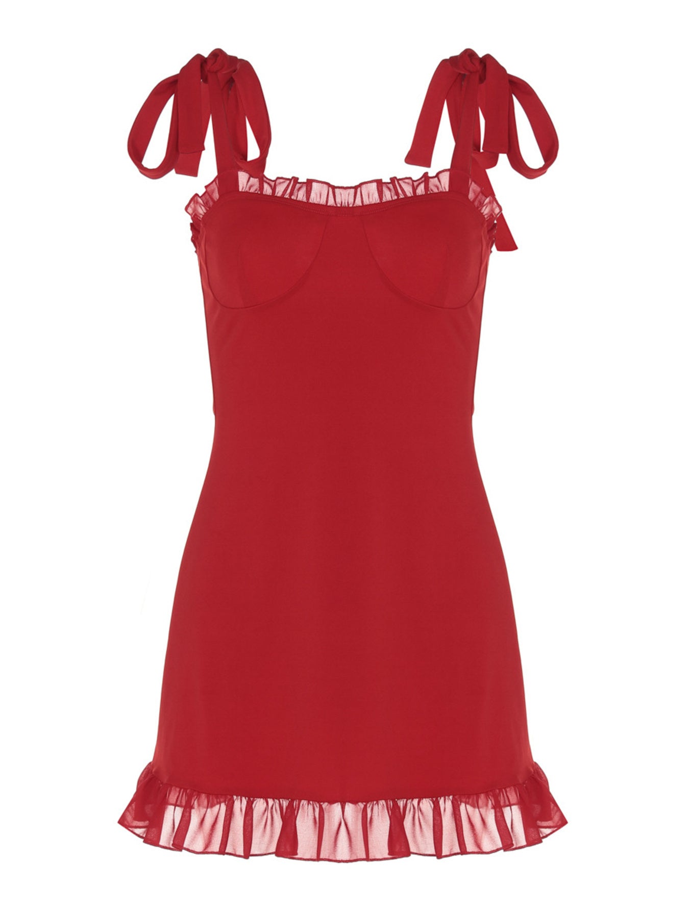 Ruffle Hem Tie-Strap Mini Dress - Girly Tea