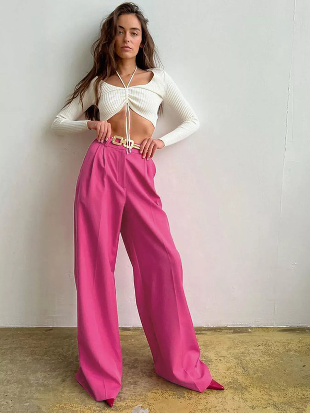 Wide Leg Pleated Pants - Girly Tea