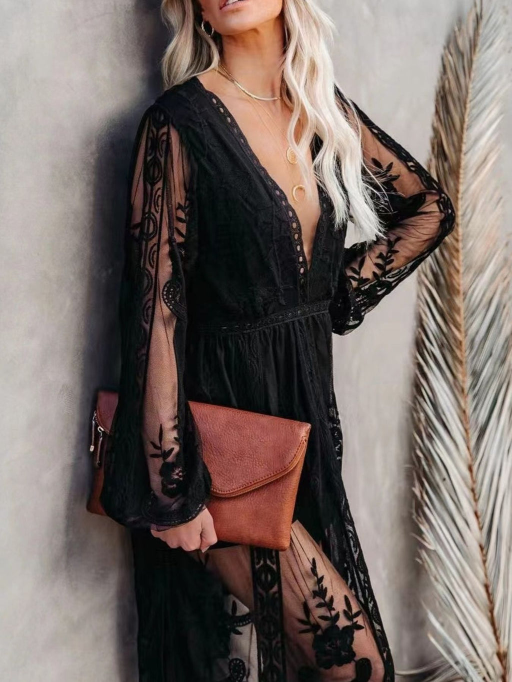 Floral Lace Slit Maxi Dress - Girly Tea