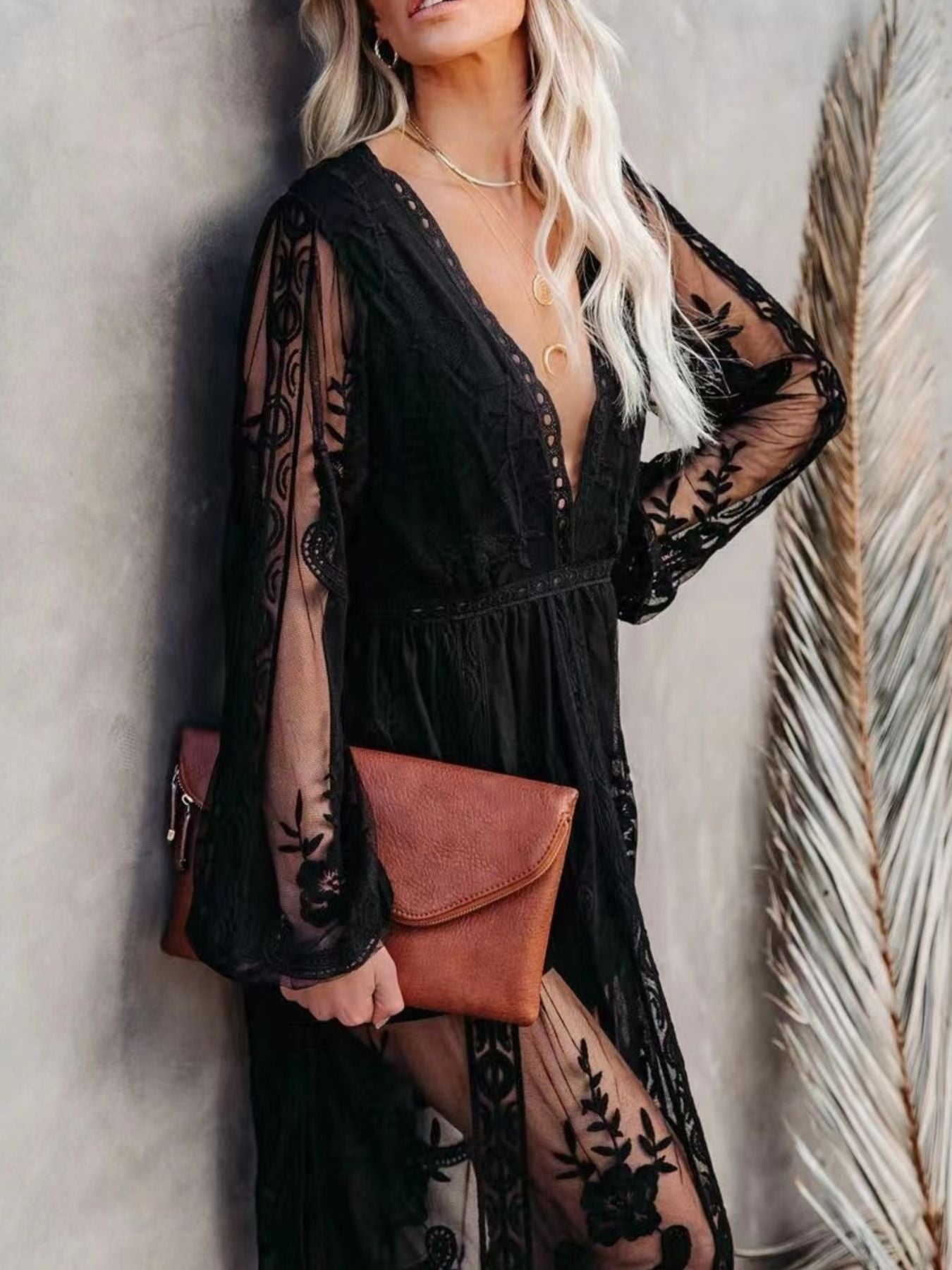 Floral Lace Slit Maxi Dress - Girly Tea