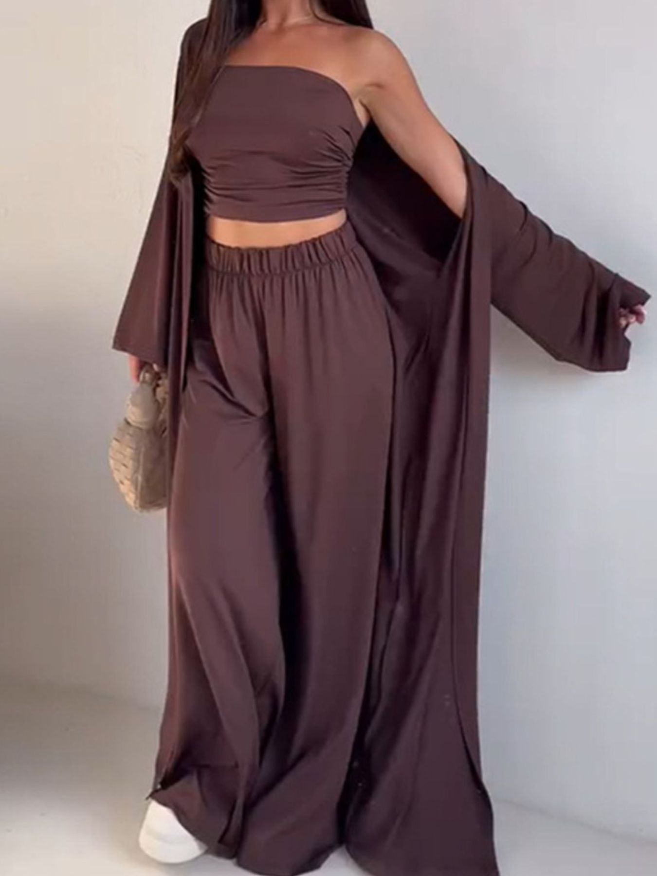 Tube Top & Cardigan & Pants Three Piece Set - Girly Tea