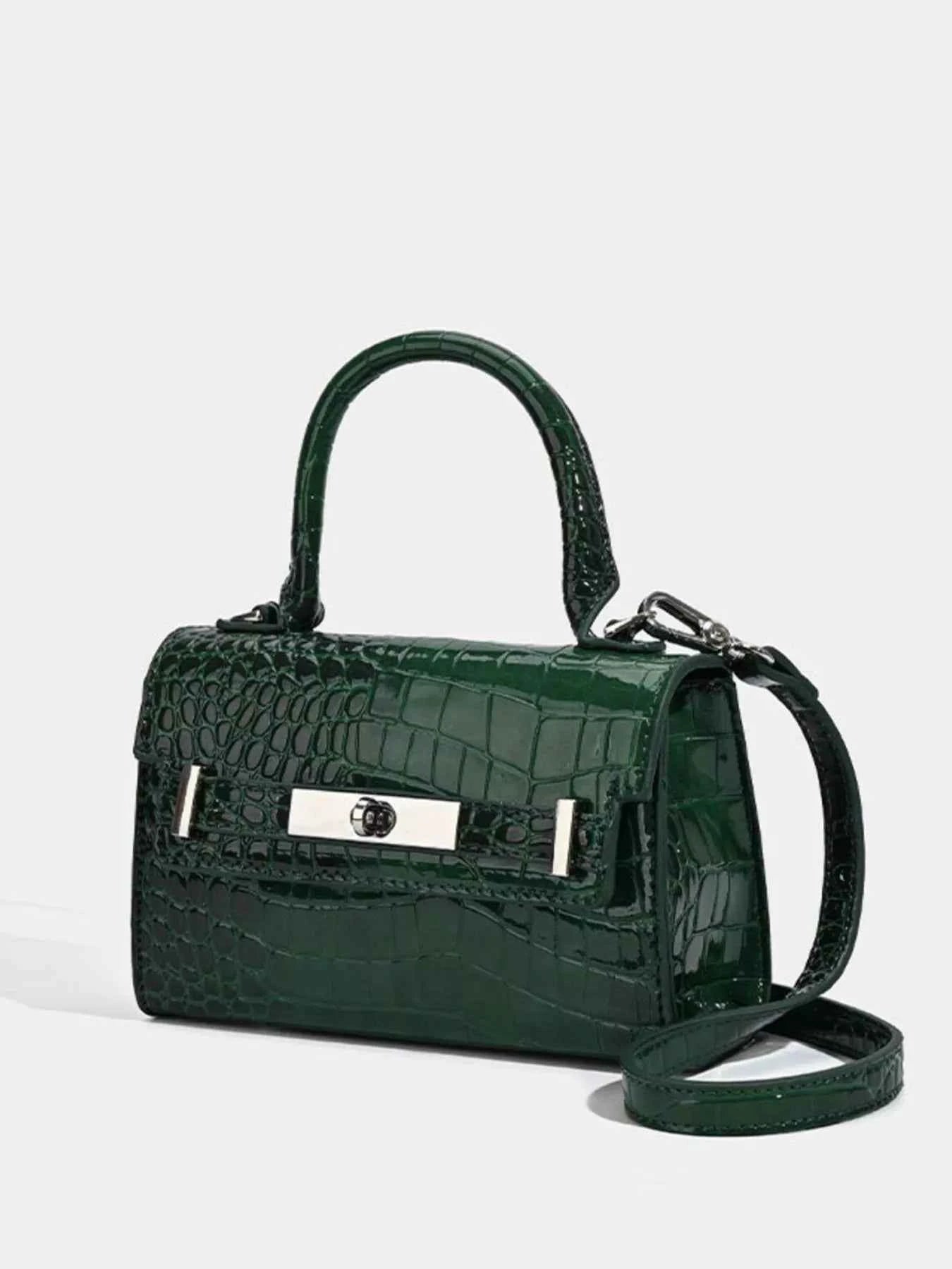 Croc-Embossed Top Handle Handbag
