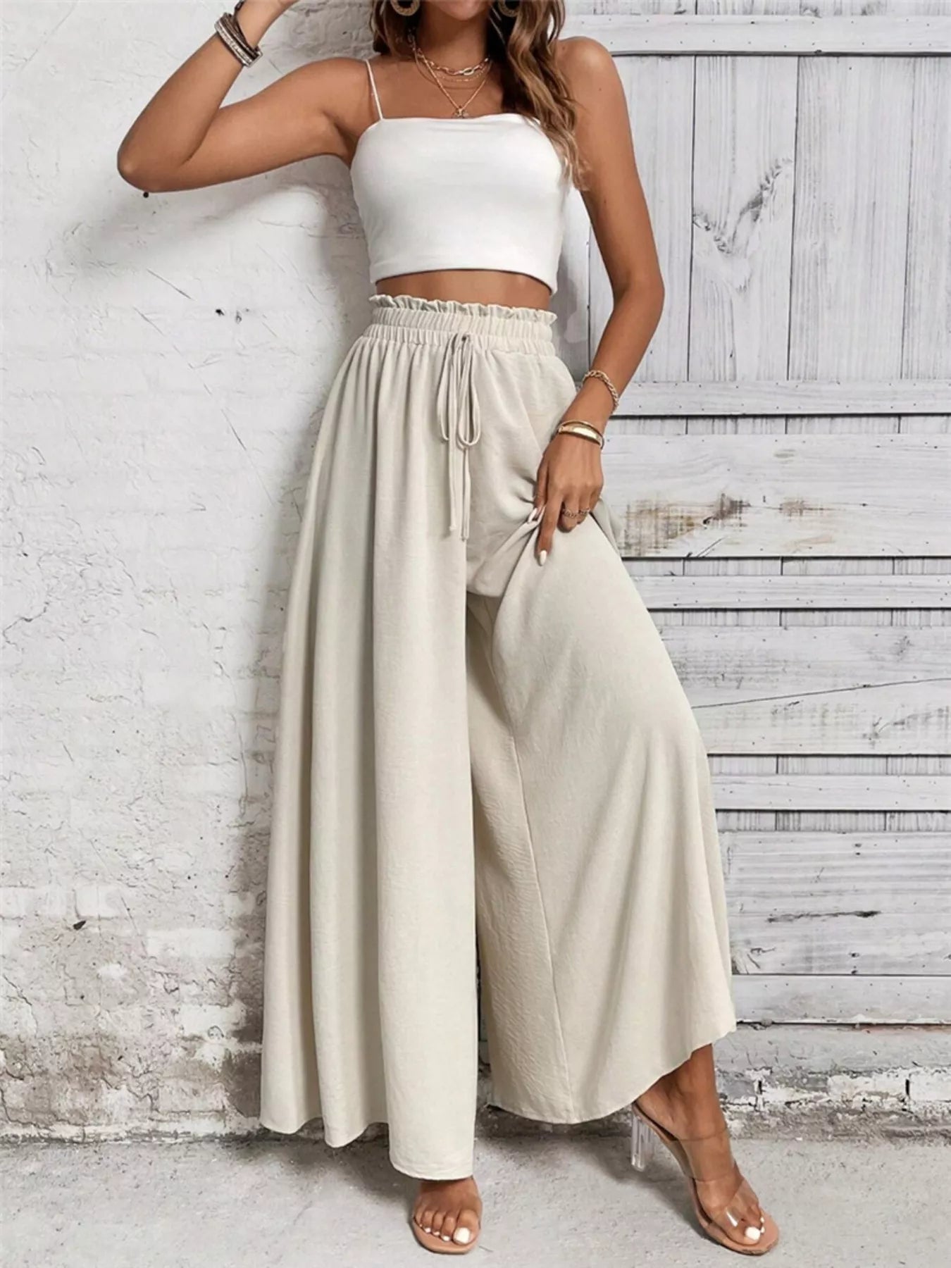 Frill Wide Leg Pants - Girly Tea