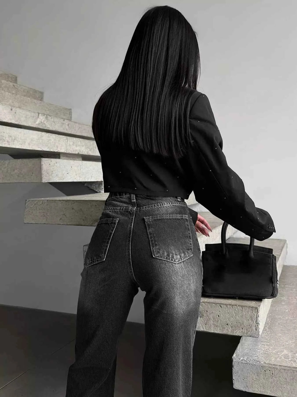 High-Waisted Slit Hem Jeans