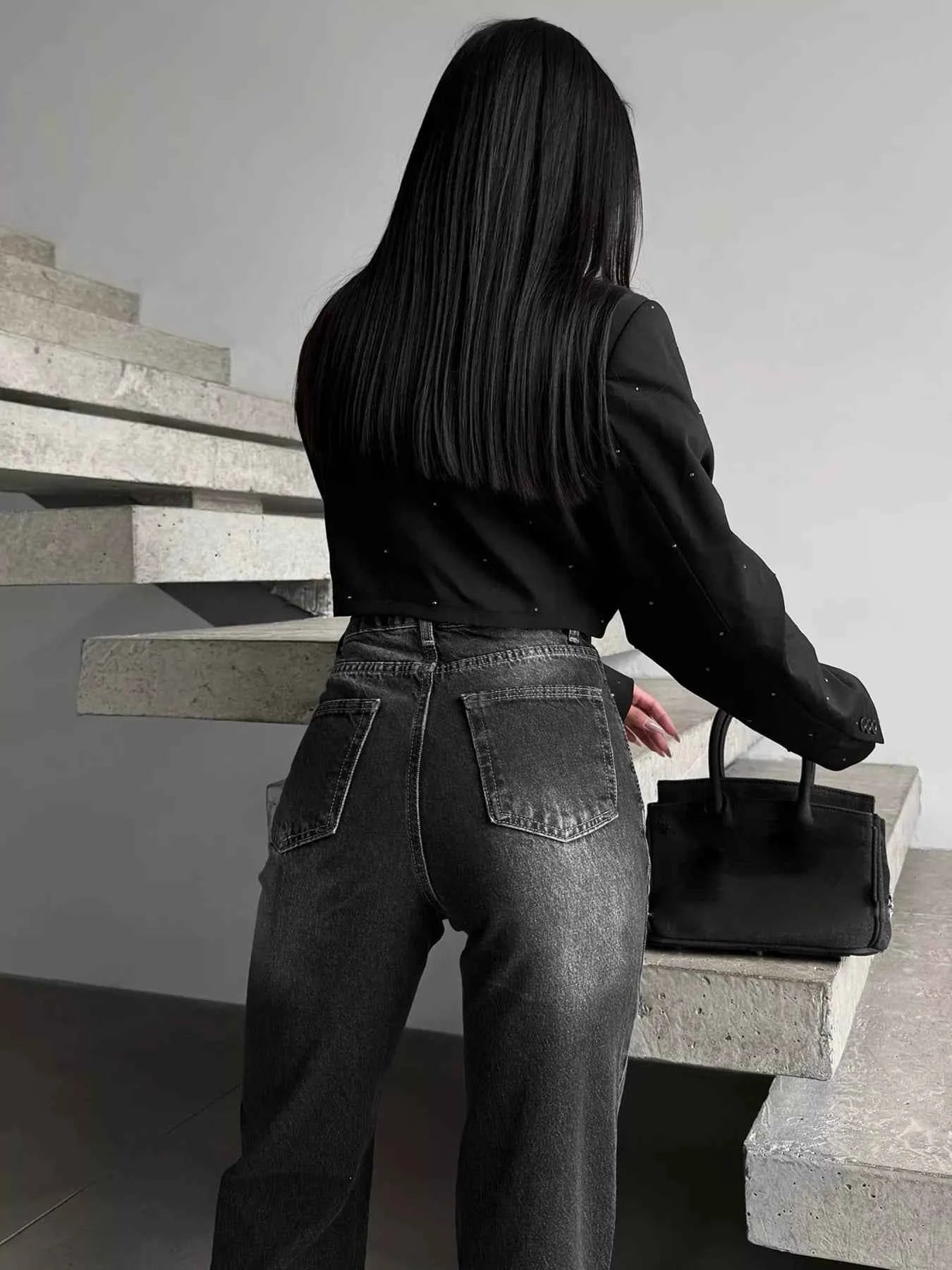 High-Waisted Slit Hem Jeans