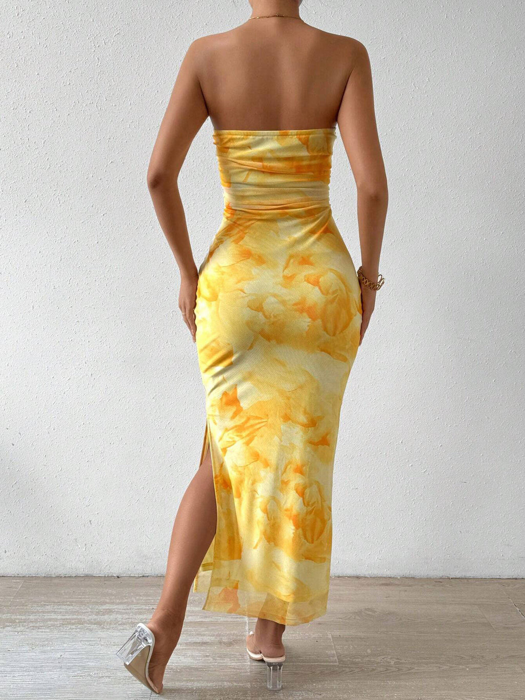 Ruched Strapless Bodycon Midi Dress - Girly Tea
