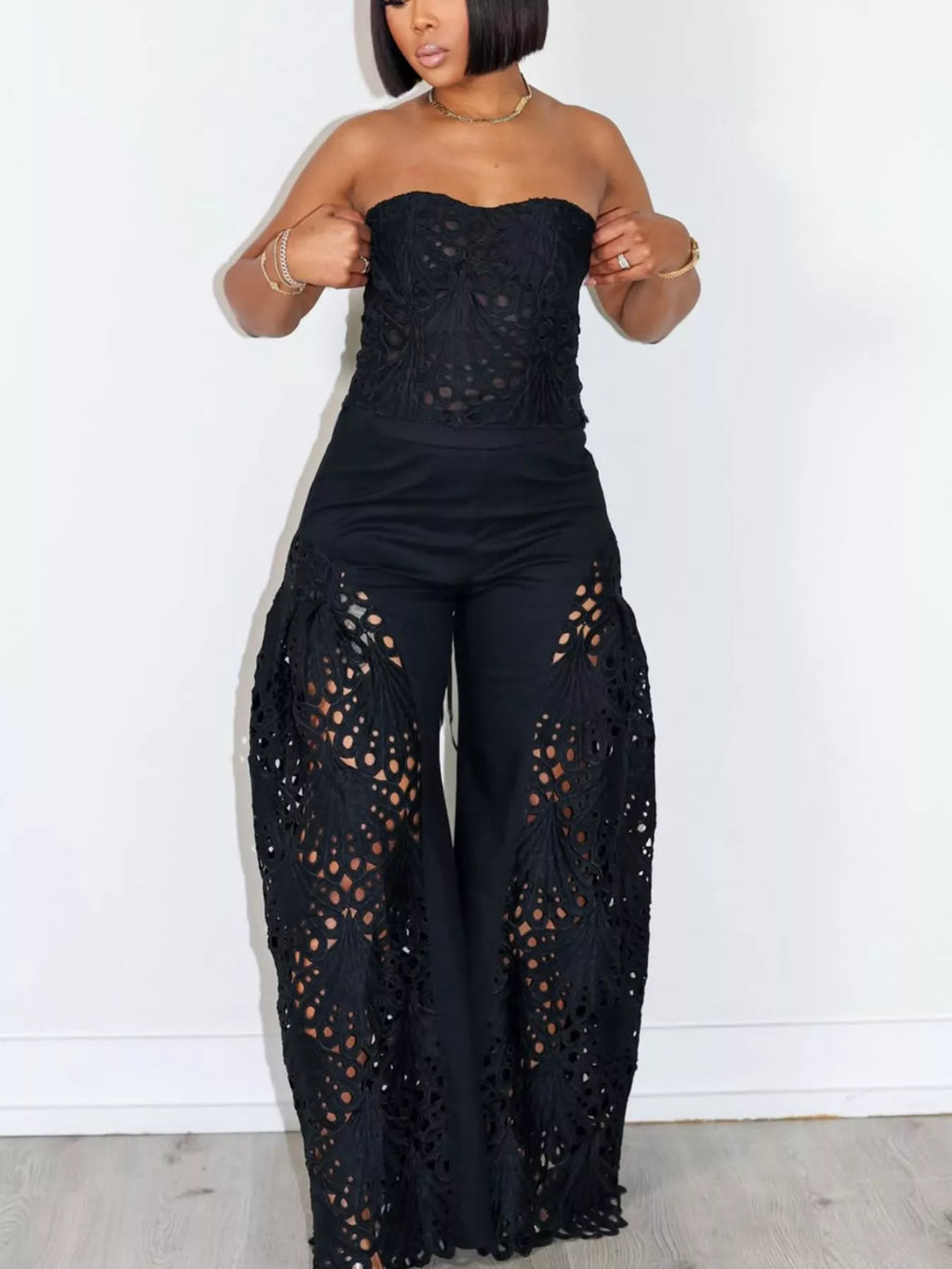 Cutout Tube Top and Wide Leg Pants Set - Girly Tea