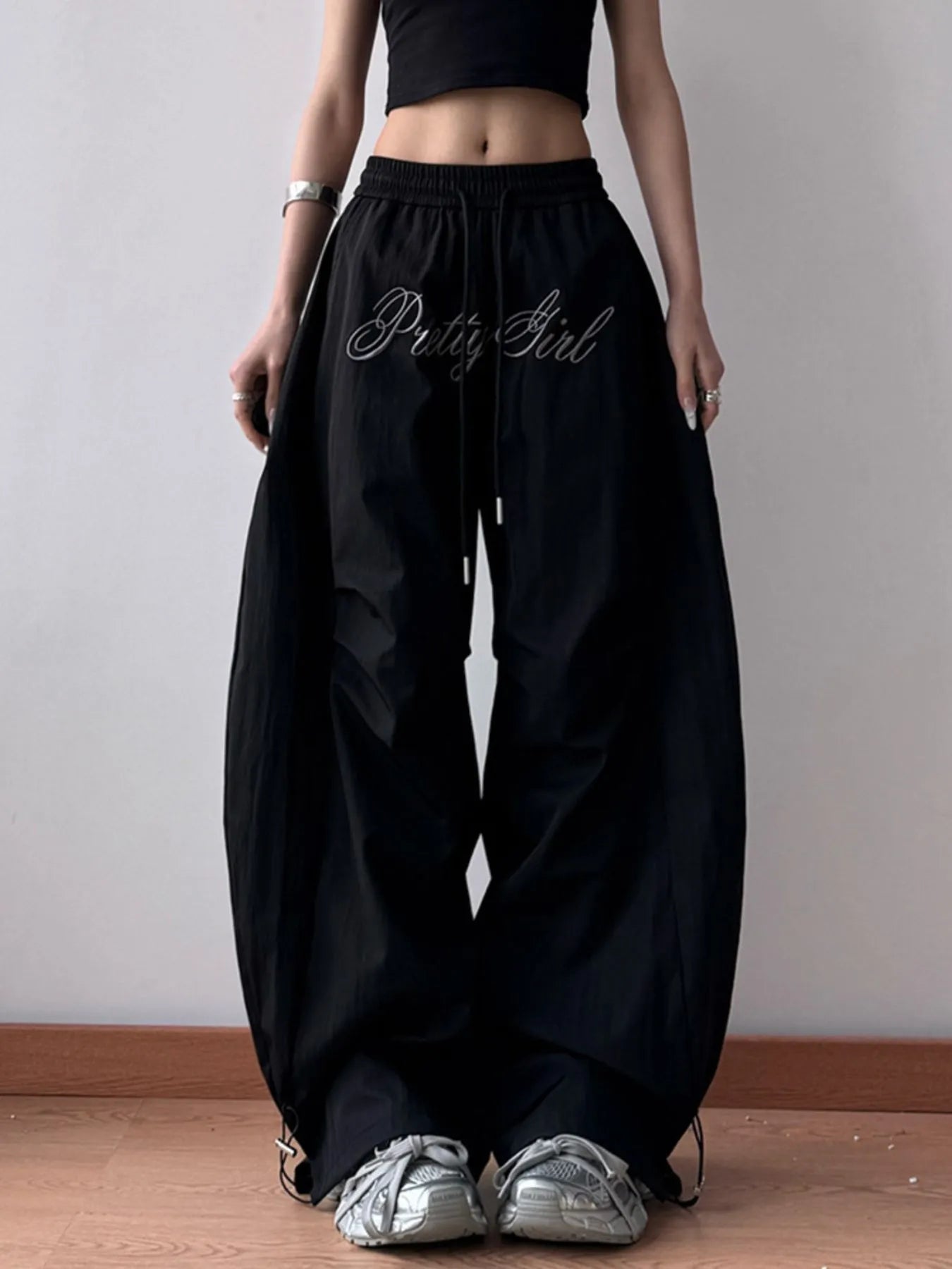 Drawstring Oversized Wide Leg Casual Pants - Girly Tea