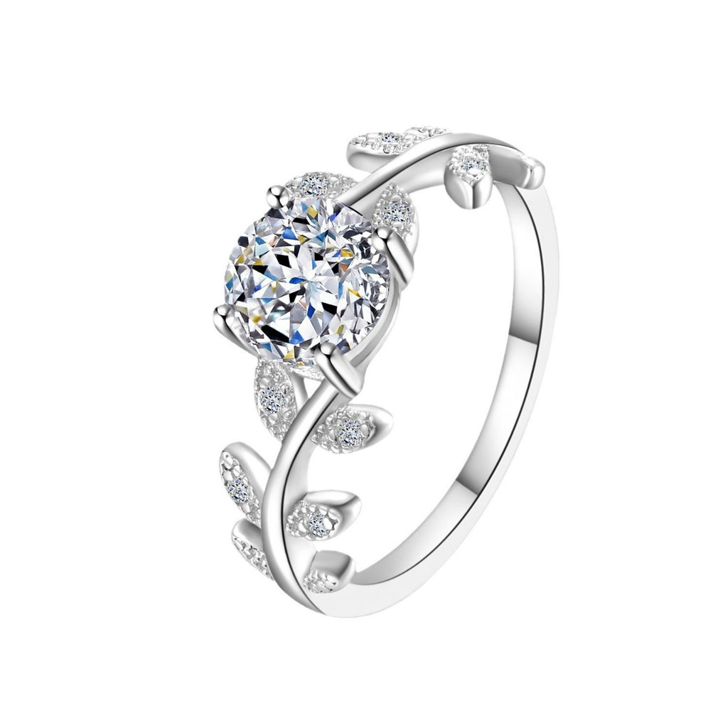 1 Carat Moissanite 925 Sterling Silver Leaf Ring - Girly Tea