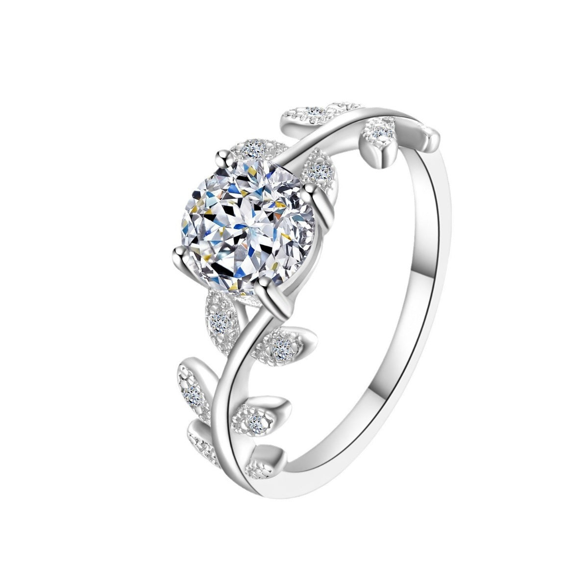 1 Carat Moissanite 925 Sterling Silver Leaf Ring - Girly Tea