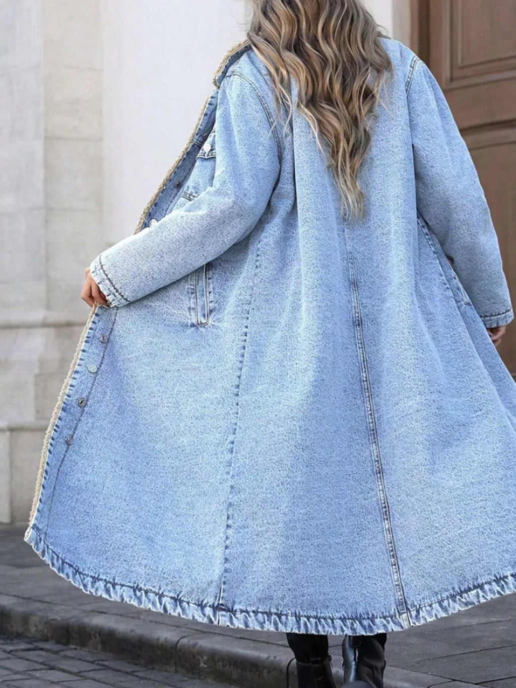 Sherpa Lined Longline Denim Jacket - Girly Tea