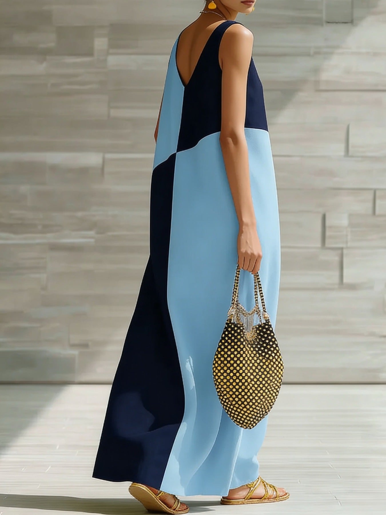 Color Block Sleeveless Maxi Dress - Girly Tea