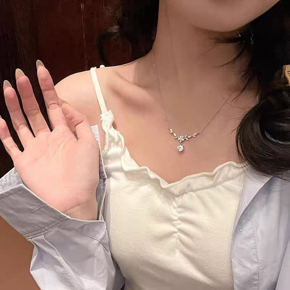 1 Carat Moissanite 925 Sterling Silver Leaf Flower Necklace - Girly Tea