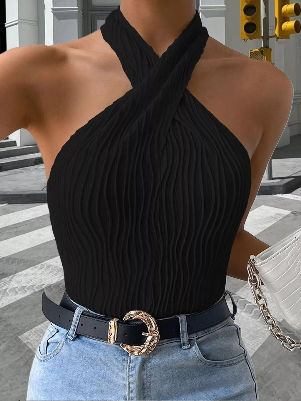 Textured Halter Neck Tank - Girly Tea