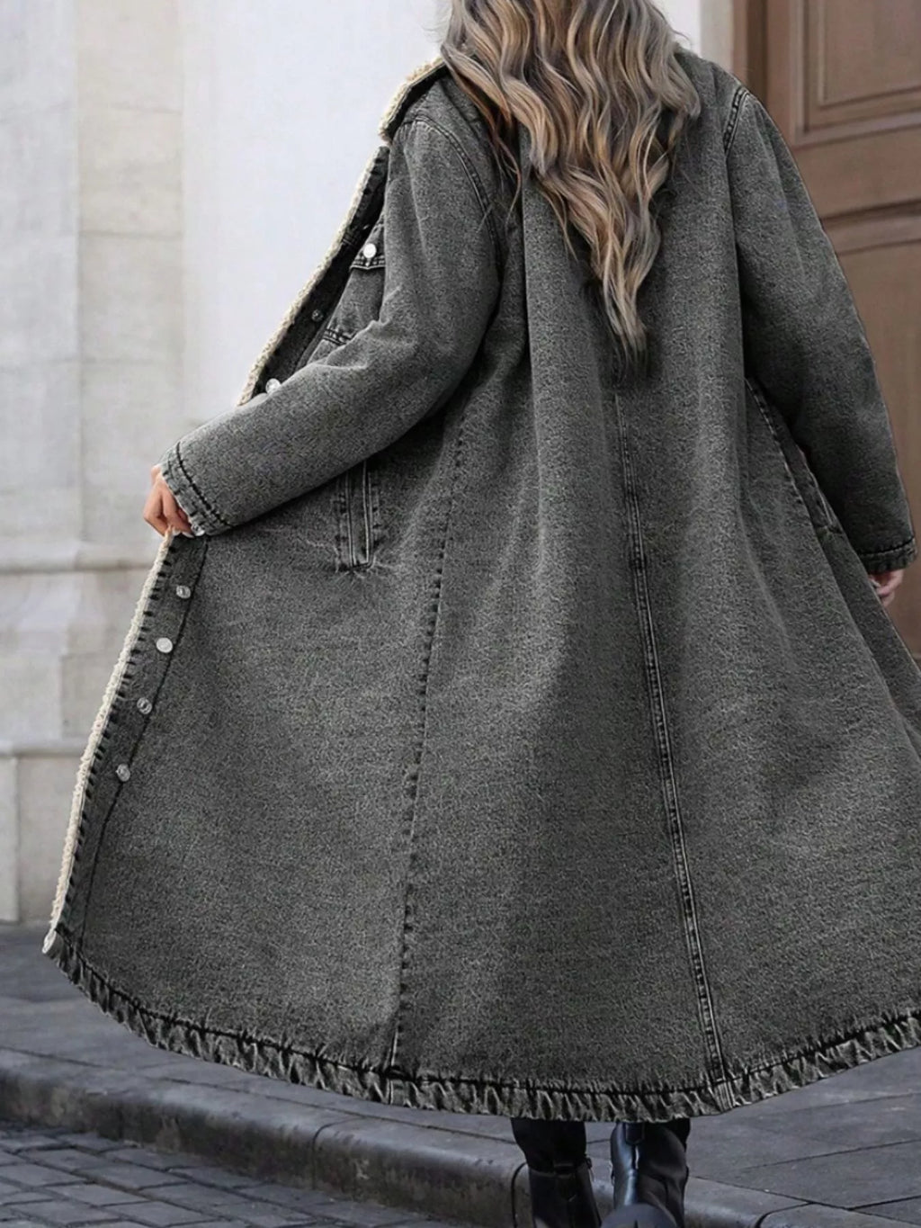 Sherpa Lined Longline Denim Jacket - Girly Tea