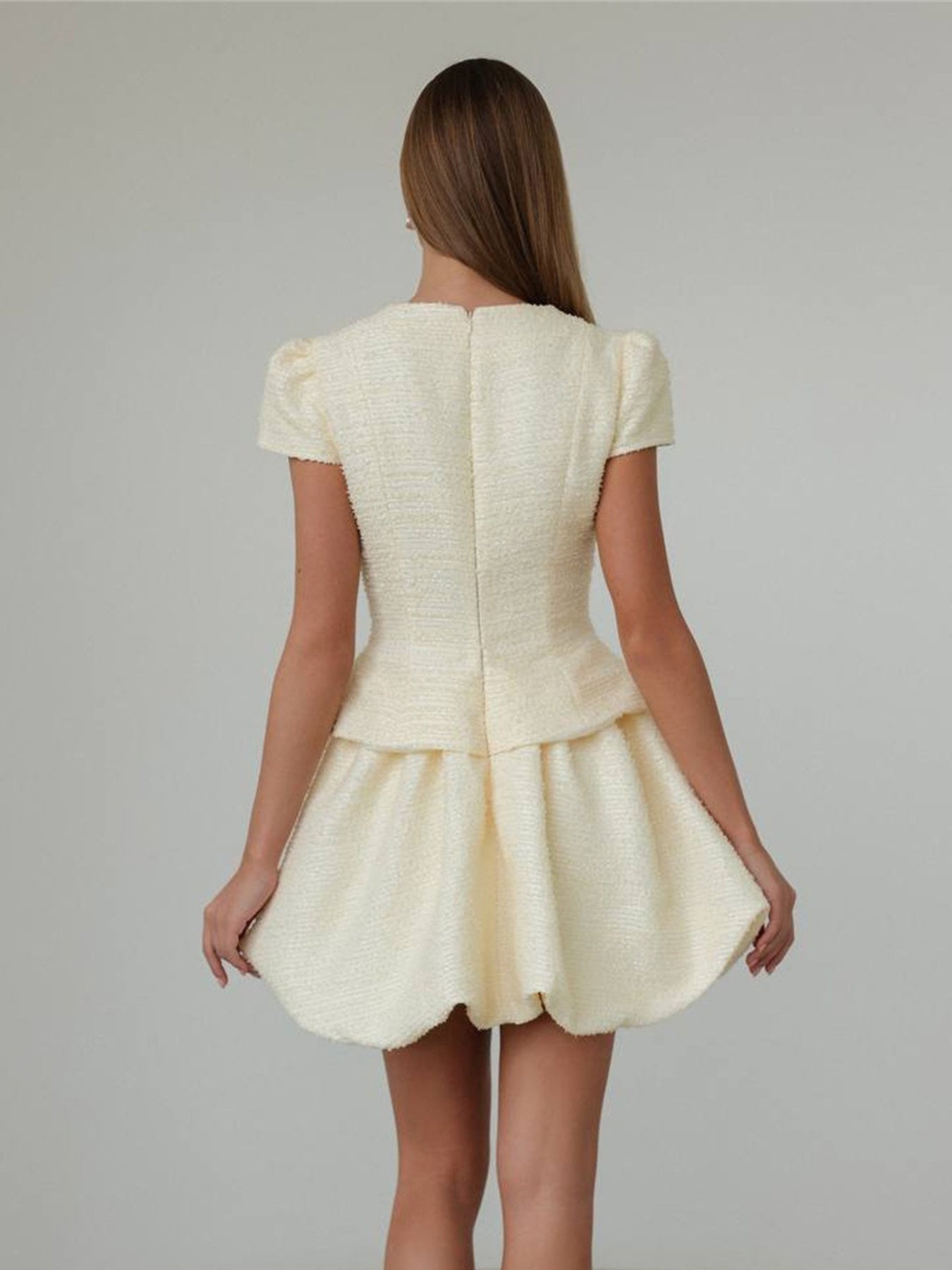 Button Up Short Sleeve Top and Bubble Hem Skirt Set - Girly Tea