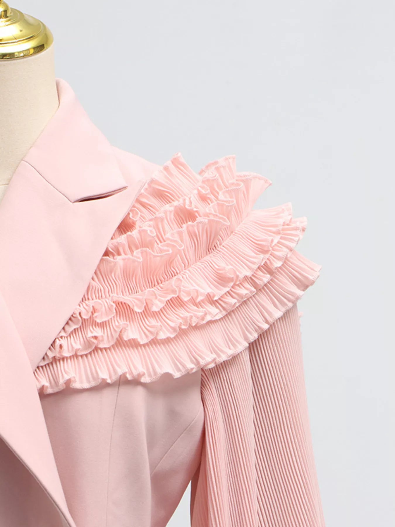 Frill Lapel Collar Top and Pleated Skirt Set - Girly Tea