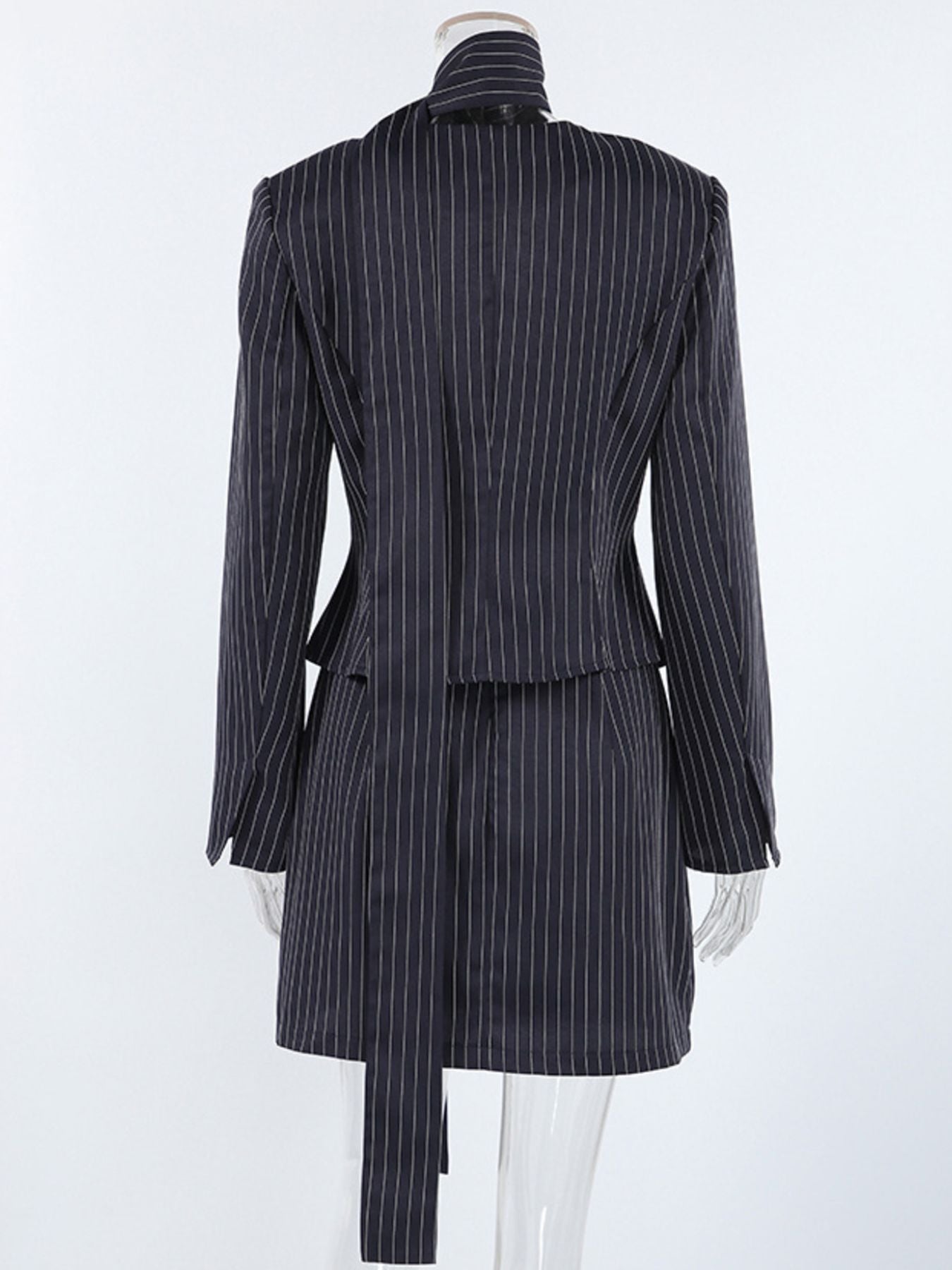Striped Blazer & Mini Skirt Set with Neck Tie - Girly Tea