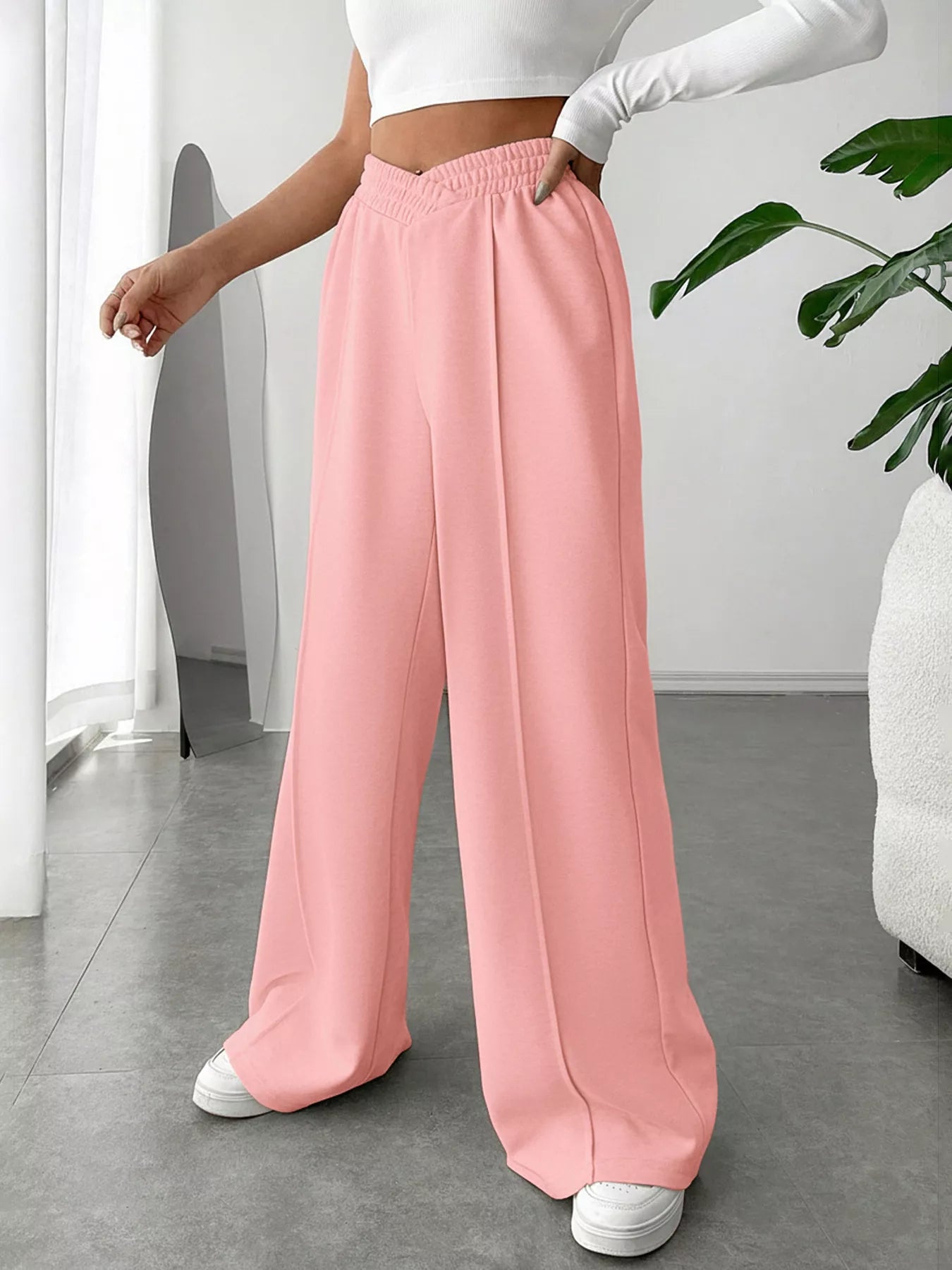 Wide Leg High Waist Pants - Girly Tea