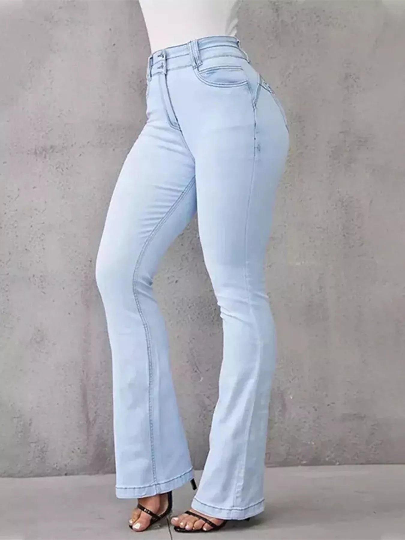 Full Size Wash High-Waisted Flare Jeans Plus Size - Girly Tea