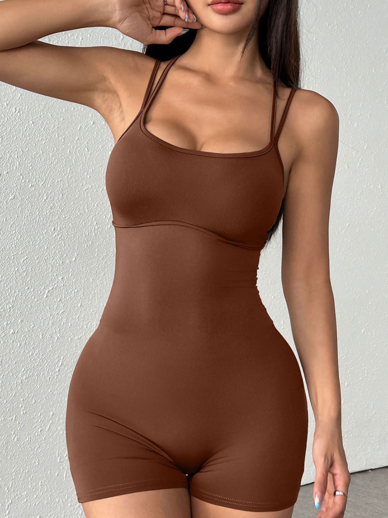Double Spaghetti Strap Active Romper - Girly Tea
